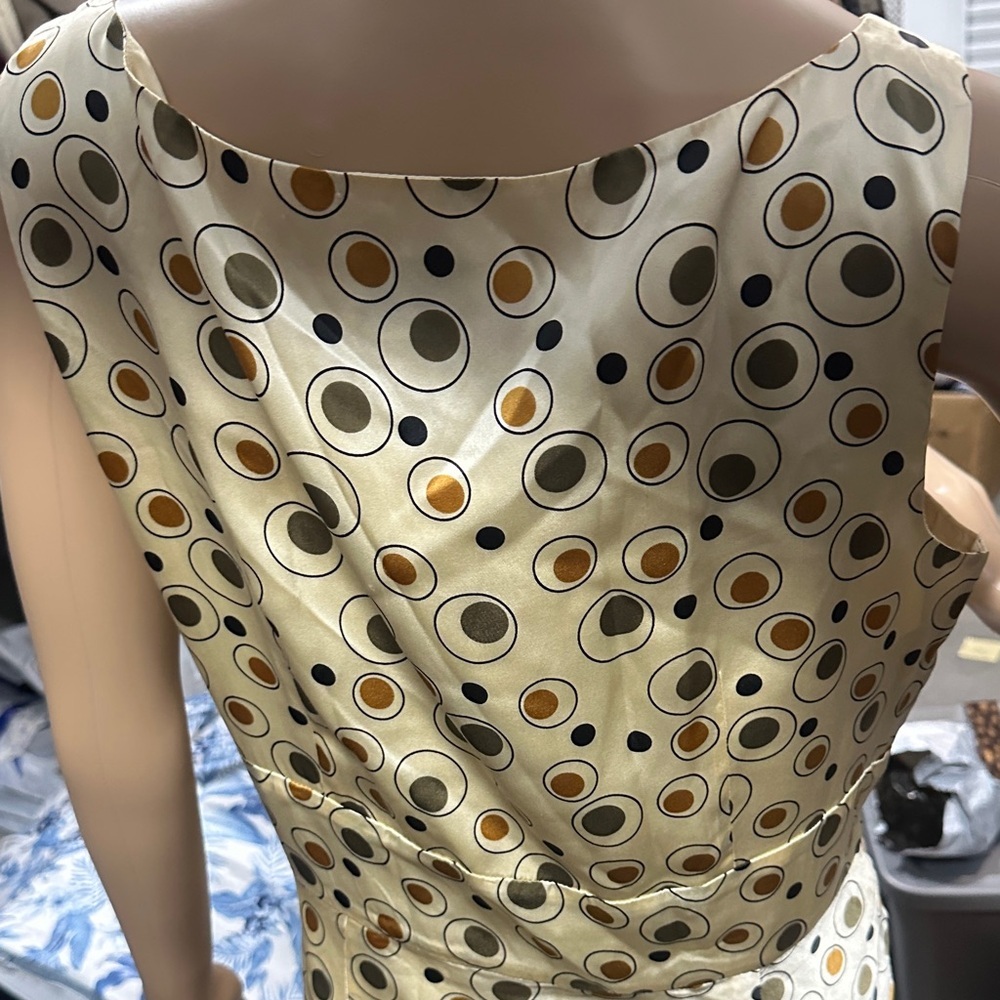 IEdesigned Cream and Brown Circle Pattern sleeveless side zip Midi Dress size 12 - Picture 4 of 7